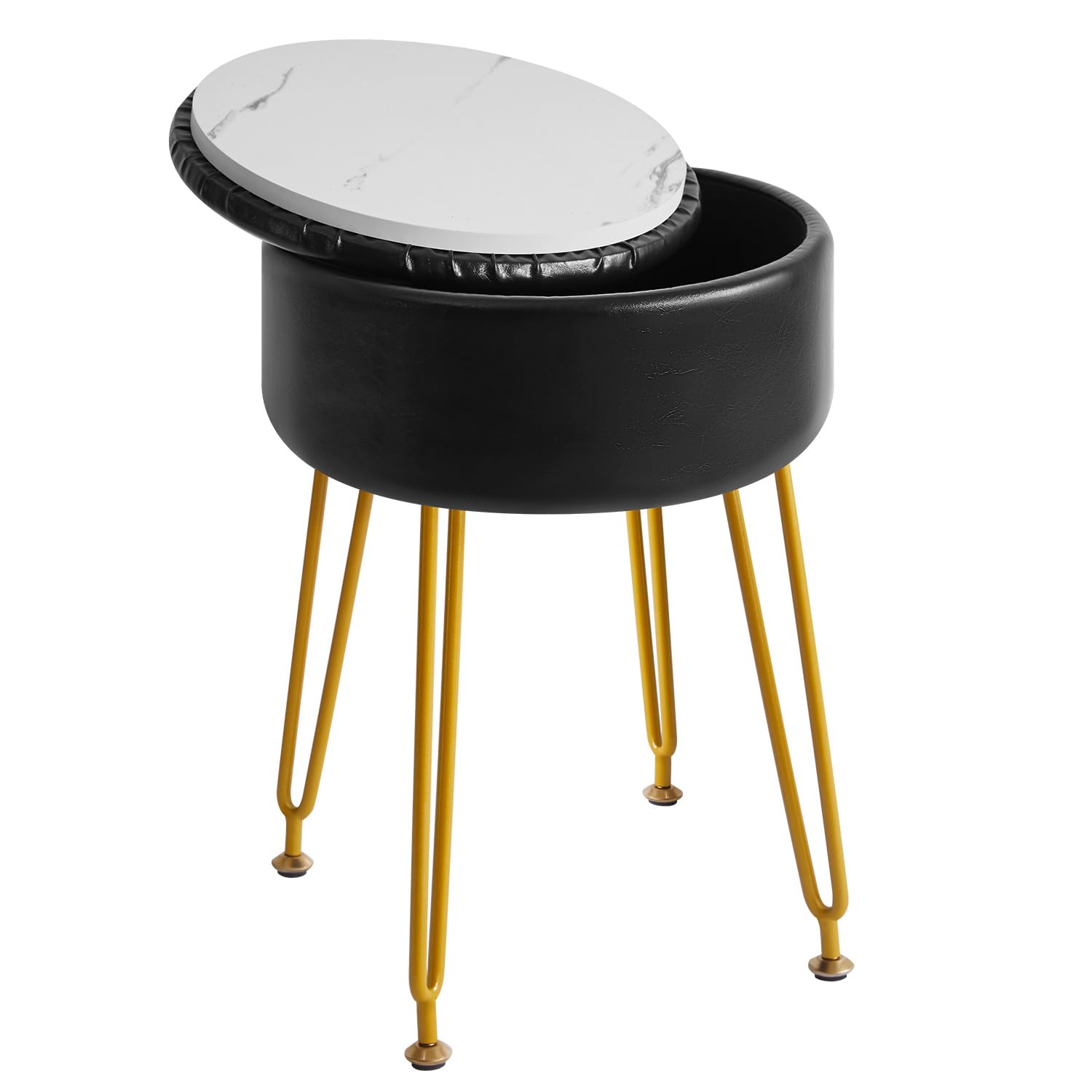 IBUYKE Faux Leather Round Footrest Stool with Storage, Black WBD024B — image 1