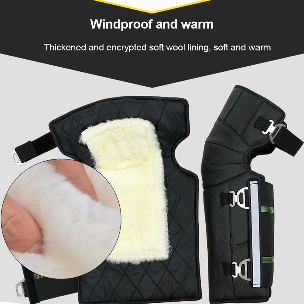 Inverno Mantieni Caldo Ginocchiere per Moto, Ginocchiere Motociclistiche Pelle, Fodera in Lana Rinforzato e Caldo per Snowboard, Equitazione, Sci, Motocross