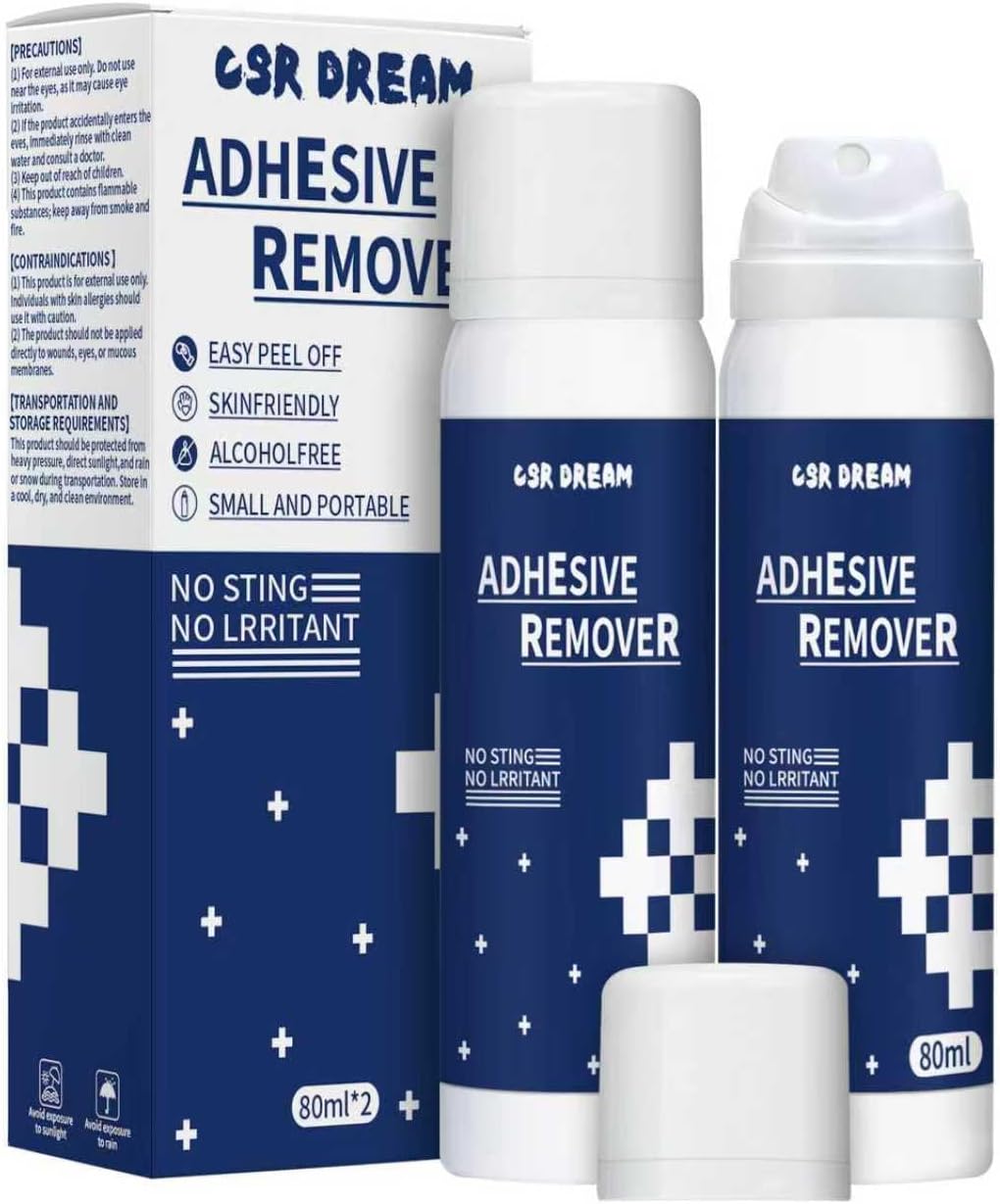 Medical Adhesive Remover Spray, 2Pack 80ml No-Sting Ostomy Adhesive Remover Spray for Skin, Adhesive Tape, Quick Drying, Odorless, Skin Adhesive Remover for Sensitive Skin Bandage Removal, 5.6OZ