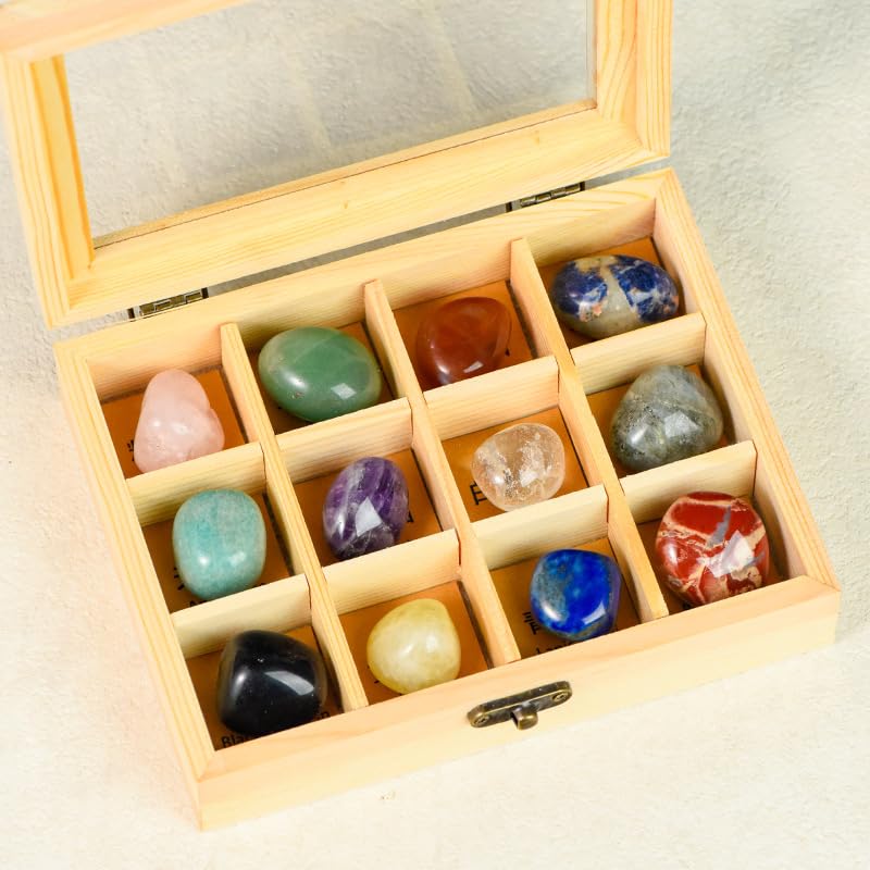 Mineral de cristal natural en caja de muestras didácticas como regalo de cumpleaños infantil