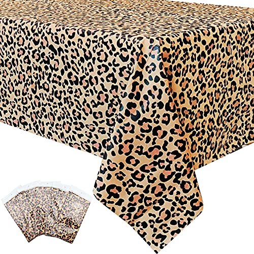Hegbolke 5Pcs Leopard Table Covers - 54 x 108 Cheetah Print Tablecloth for Jungle Safari Animal Baby Shower Birthday Party Decorations Supplies