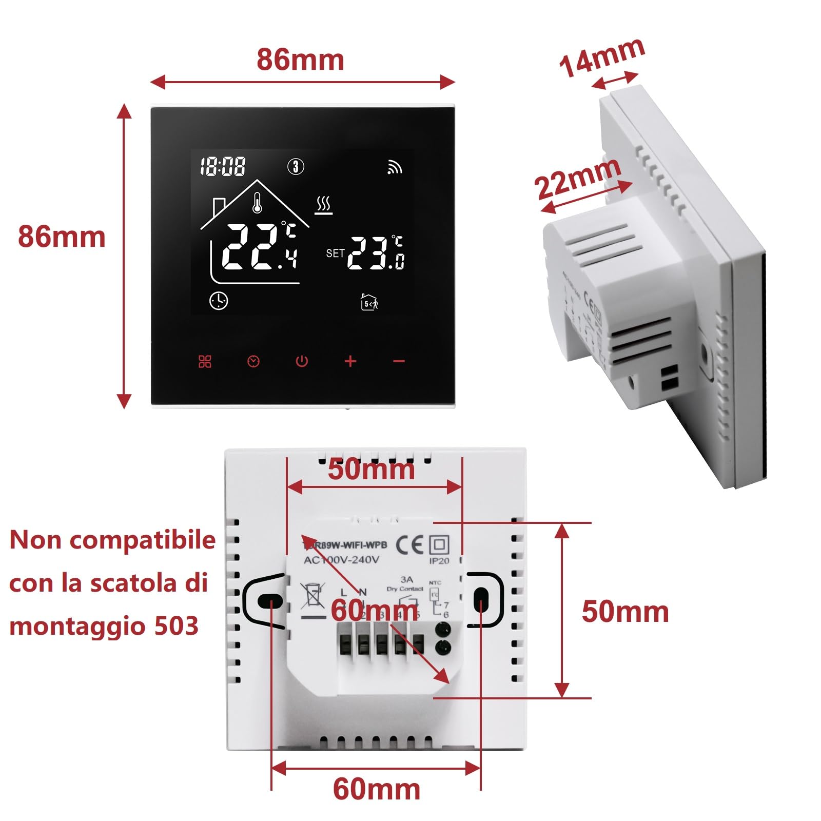 Termostato Wifi Caldaia,Termostato tuya compatibile con alexa e google Assistente,Controllo Vocale, Cronotermostato domestica Wifi Programmabile con Schermo LCD,3A TDR89B-WIFI-WPB Nero