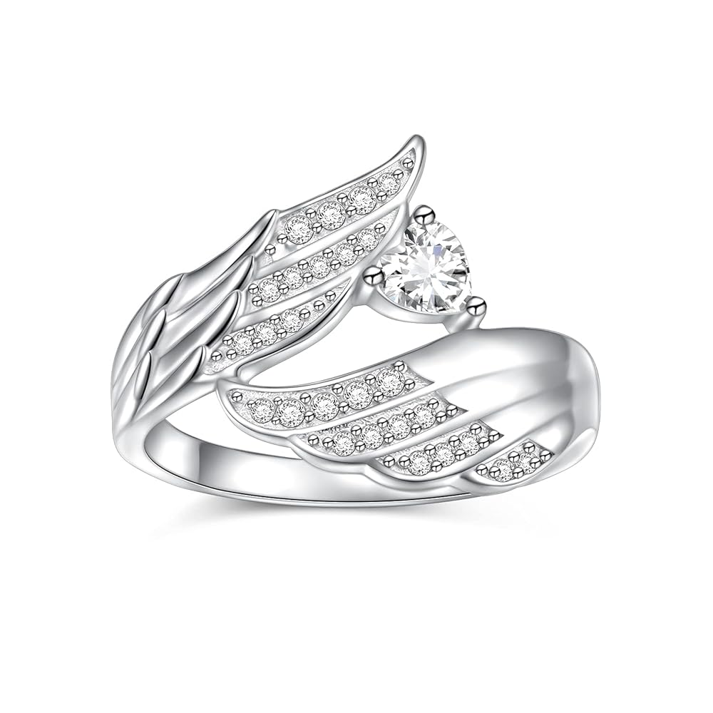 Amazon.com: 925 Sterling Silver Angel Wings CZ Ring Big