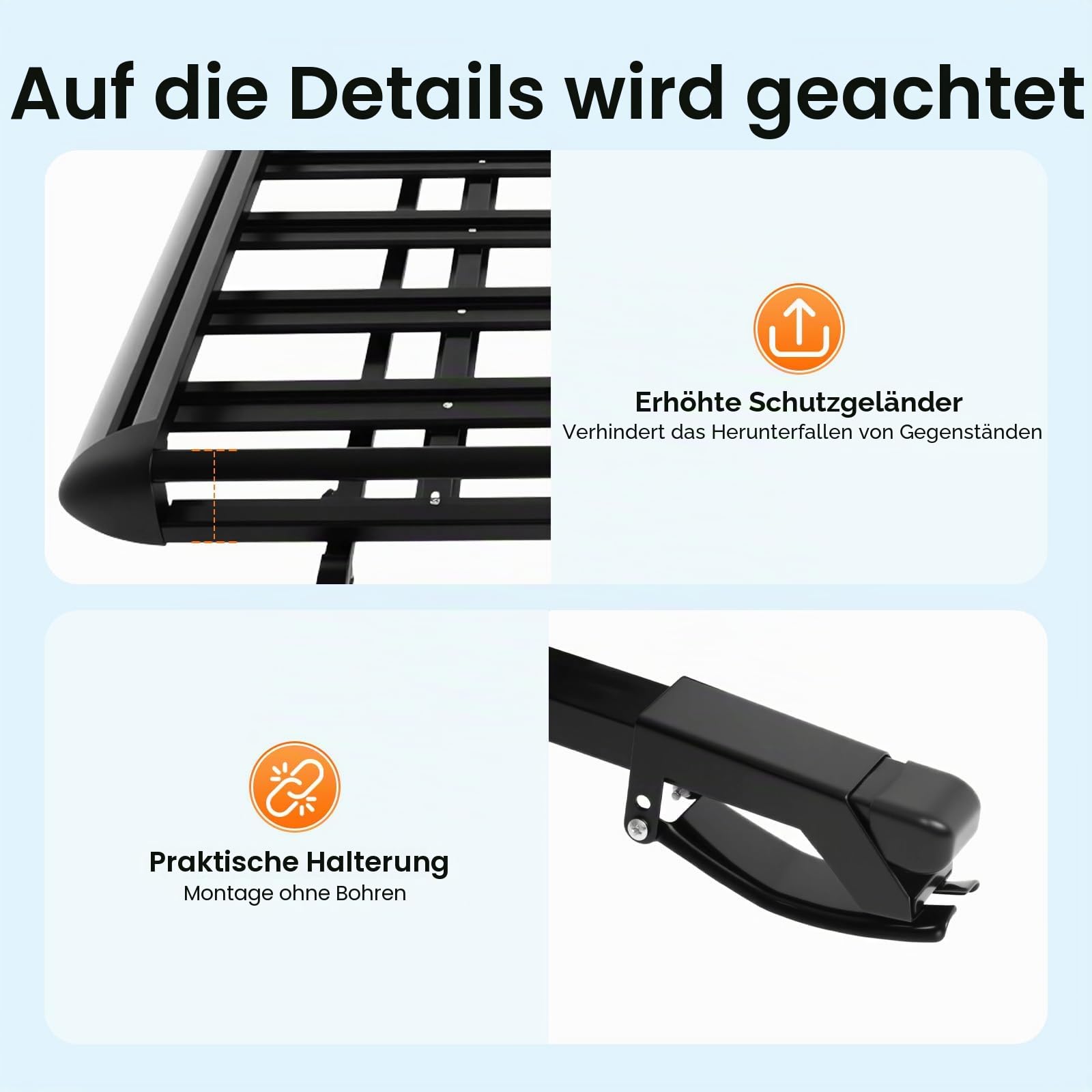140cm Dachgepäckträger Dachkorb Offroad Aluminium Auto Dachkorb Schwarz Universal Dachgepäckträger Korb Auto Dachständer Korbwanne, Gewichtskapazität 150kg