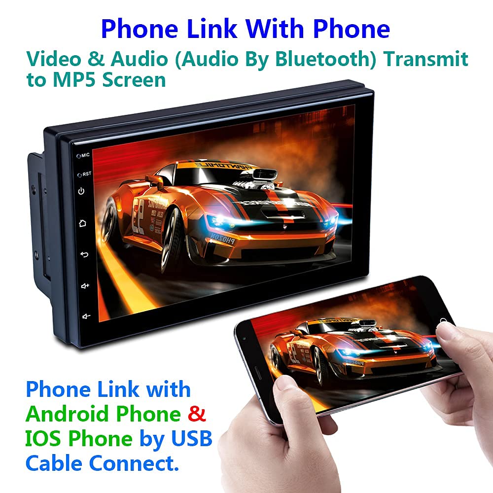 Camecho Android Auto Head Unit Double Din Car Stereo Apple Play 7 Inch