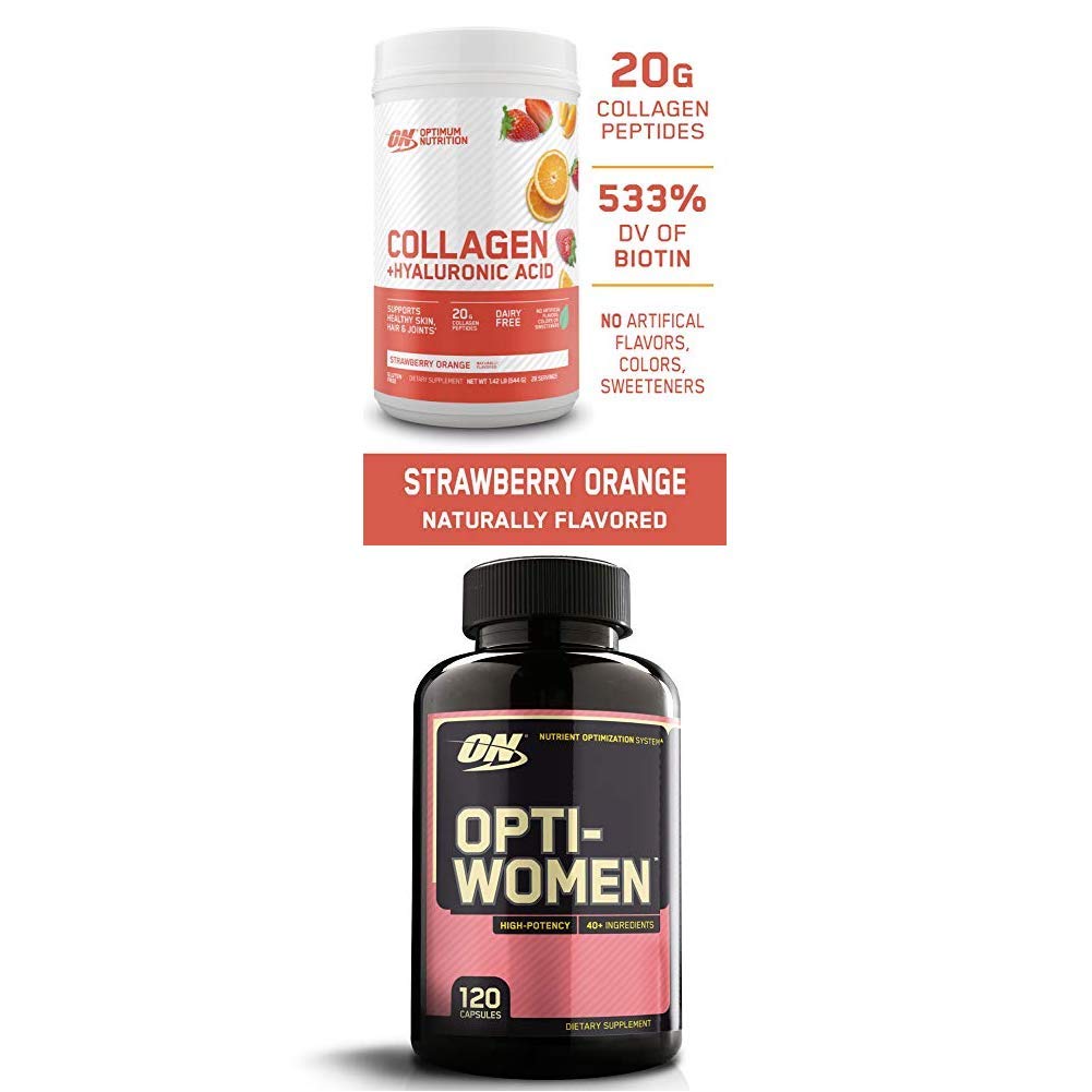 Optimum Nutrition On Collagen Plus Hyaluronic Acid Resveratrol Strawberry Orange Flavor With Opti Women Multivitamin 120 Count Buy Online In Antigua And Barbuda At Antigua Desertcart Com Productid 171685504