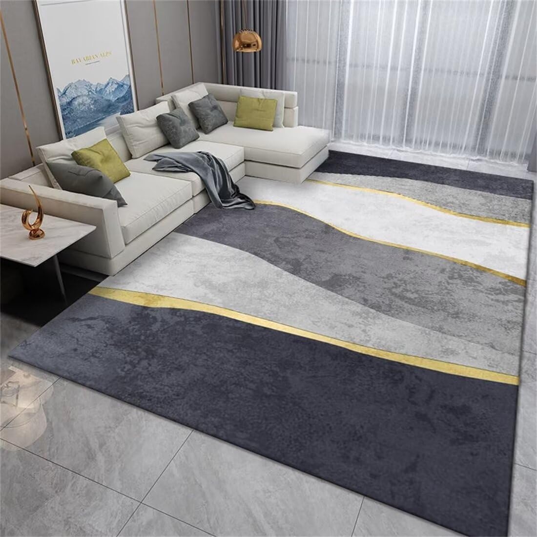 Tapis De Chambre Doux Tapis Descente De Lit Grand Tapis de Salon Gris Design géométrique Style Moderne Facile à Prendre en Charge Isolation phonique Tapis Doux 60X120CM