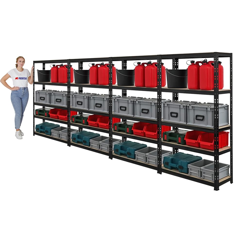 PROREGAL Mega Deal | 4X Étagère pour Charges Lourdes Apollo | HxLxP 150x90x30 cm | Charge Max. 175kg | Noir
