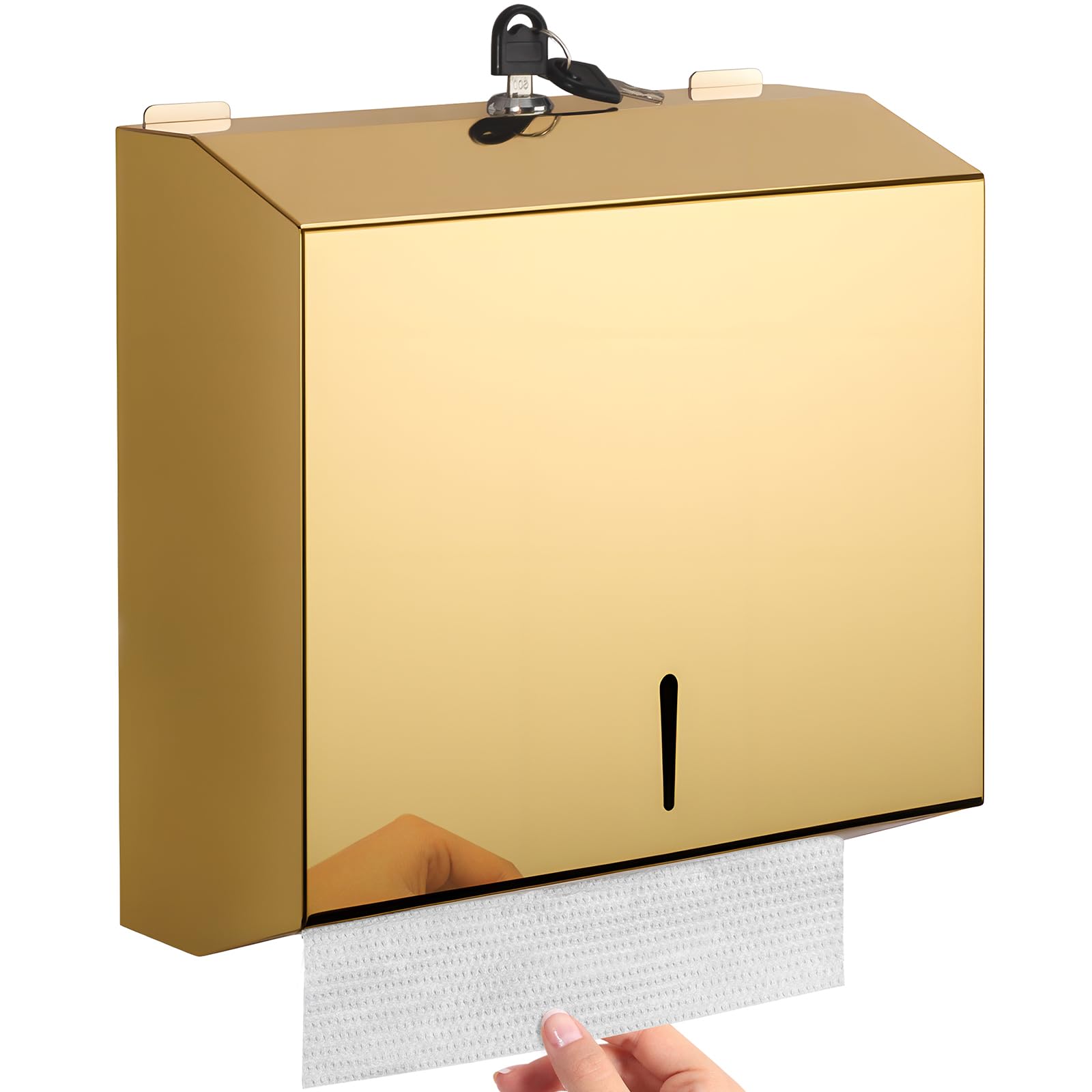 Wall Mounted Stainless Steel Paper Towel Dispenser with Lock, Polished Mirror Finish, Fits C-Fold, Tri-Fold and Multi-Fold Hand Towels, Commercial Restroom & Bathroom Use