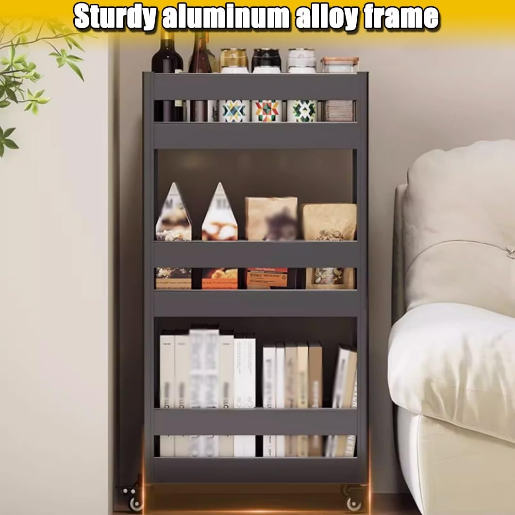 Organizer da bagno in metallo, sottile carrello scorrevole con ruote, salvaspazio a 3 ripiani, armadio per cucina e dispensa