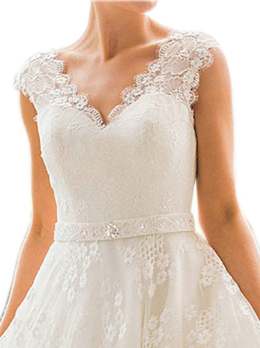 RONGLONG Abito da Sposa Principessa Moda da Sposa Pizzo Lunghezza del Polpaccio, Bianco Avorio, 32