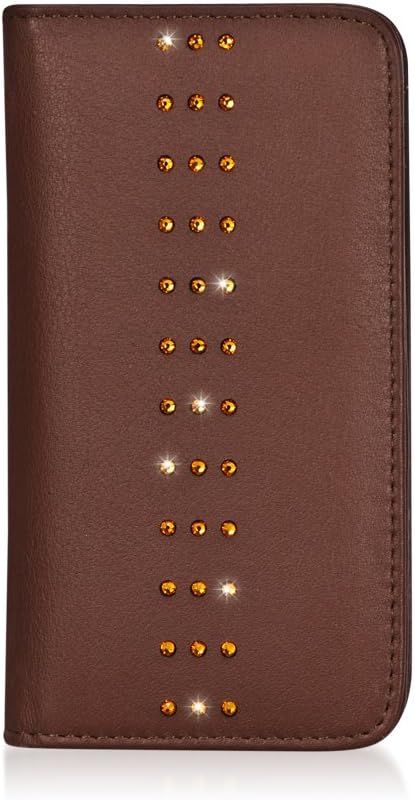 AYANO Mystique - Brown Leather Flip Case (Topaz) SWAROVSKI ELEMENTS for iPhone 5/5s with Magic Tape - mys-st-bwt-fc-ip