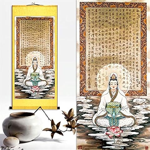 Zzooi Chinese Style Avalokitesvara Silk Printed Scroll Painting,Prajnaparamitahrdayasutra Cover