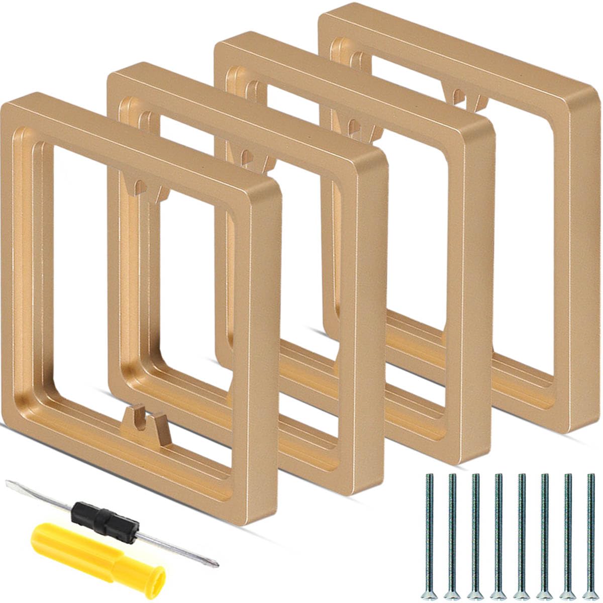 Acmerota 10mm Square Spacer 2 Pack 0.39IN/10MM Single Socket Spacer 1 Gang Surface Box Square Spacer Frame Gold Plate Single Socket Light Switch Surround Light Switch Spacer with Screw