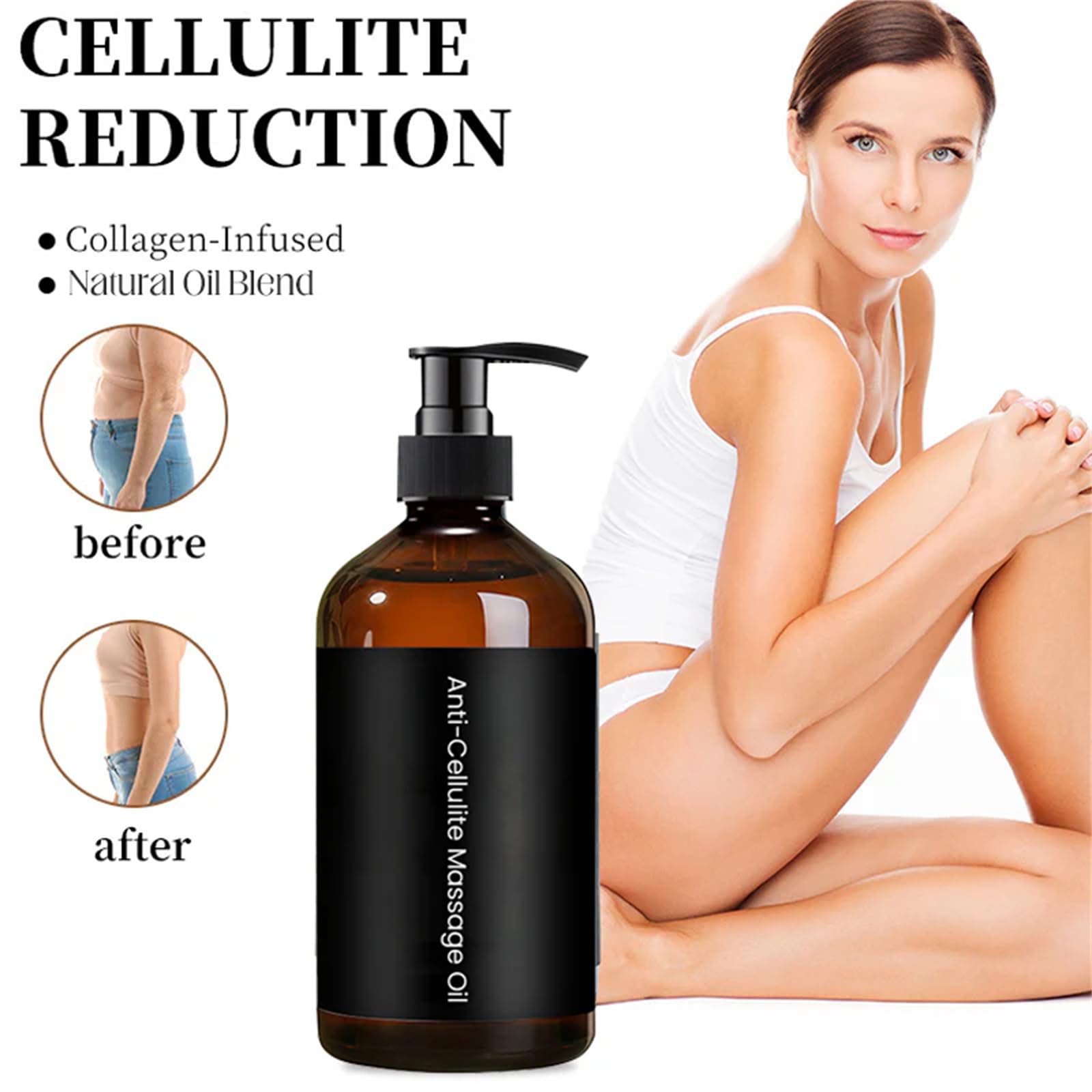 Aceite de masaje anticelulítico natural, elaborado con aceites 100% naturales, aceite corporal para masajes terapéuticos y relajación muscular (2PCS)