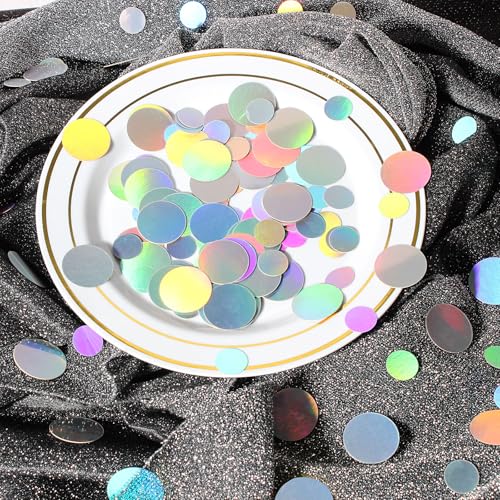 Image of 400PC Circle Dots Iridescent Confetti for Birthday Decorations Round Table Scatter for Wedding Baby Shower Bachelorette Bridal Shower Party Supplies