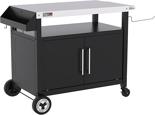 Carro de parrilla al aire libre con ruedas, isla de cocina móvil con gabinete de almacenamiento para barbacoa, mesa de carrito de comedor de acero