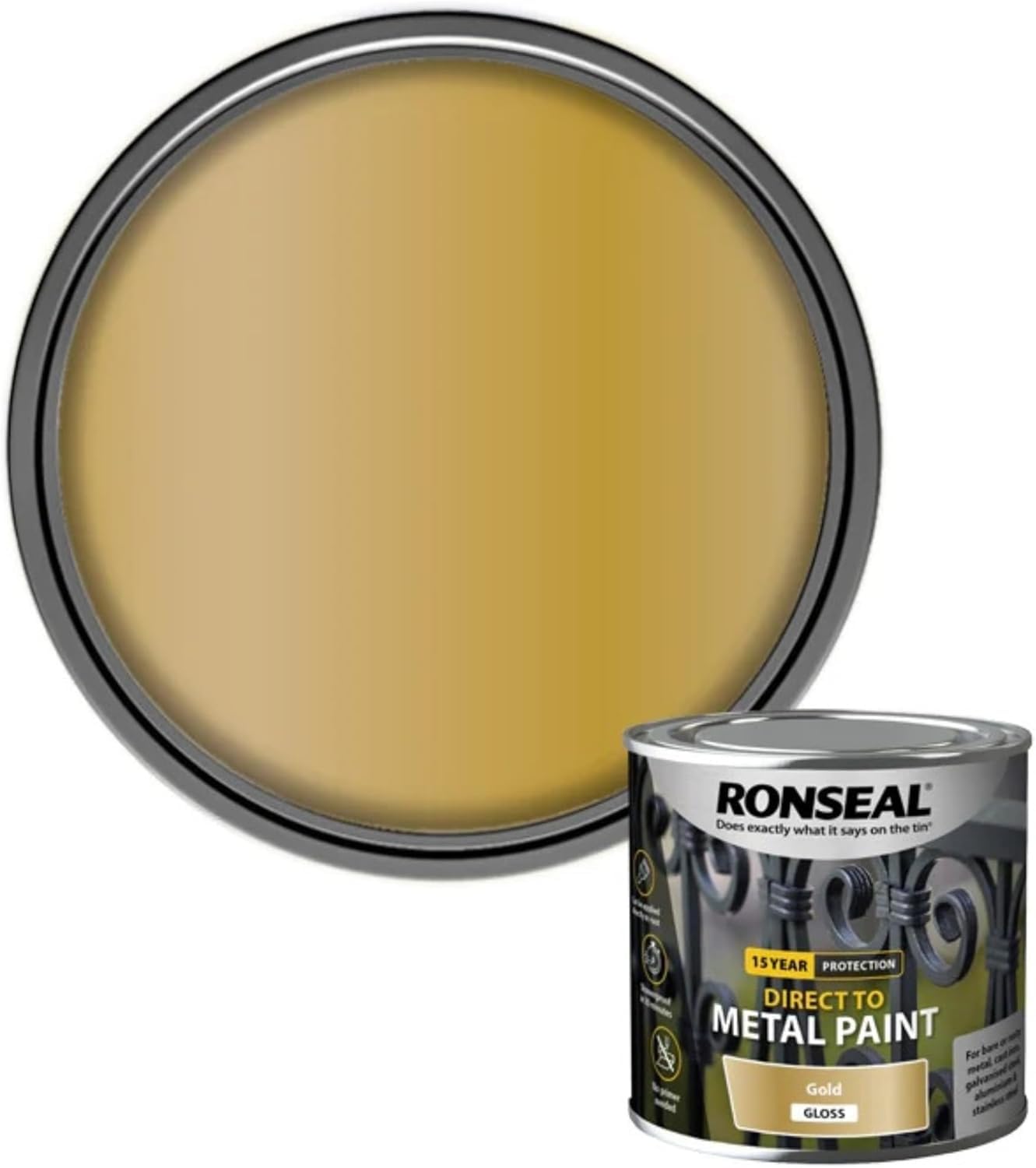 DUAYRA Metal Paint | Anti Rust Water Based | Quick Drying Formula | Long Lasting Finish | Metal Surface Paints | No Primer Needed | Tough, Durable & Weather Resistant | (Gold Gloss, 250ml)