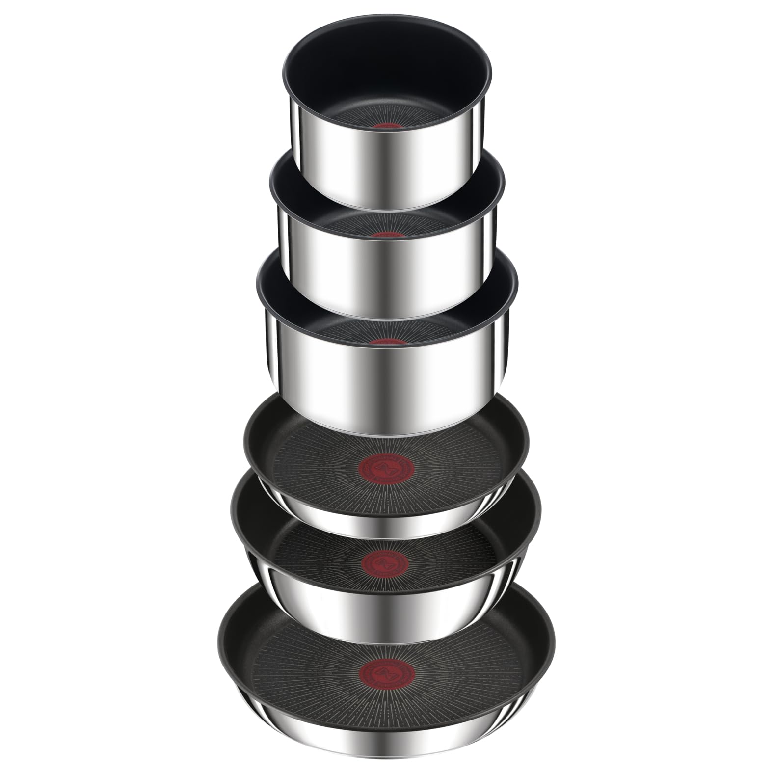 Tefal Ingenio Preference On - Juego de 2 Sartenes 22/26 cm + 3 Cazos 16/18/20 cm + Guisera 24 cm + 2 Mangos extraíbles + 7 Accesorios, Apto inducción, antiadherentes, Thermo-signal