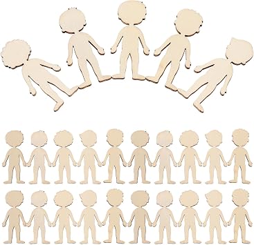50 Pcs Unfinished Wood Cutouts 1.88 in Figure Shape Wood Chips for Kids DIY Painting Graffiti Cutouts Craft Projects Home School Decor
