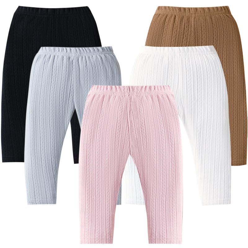 Image of Toddler Baby Girl Legging Pants 5-Pack in Grey White Black Orange and Pink