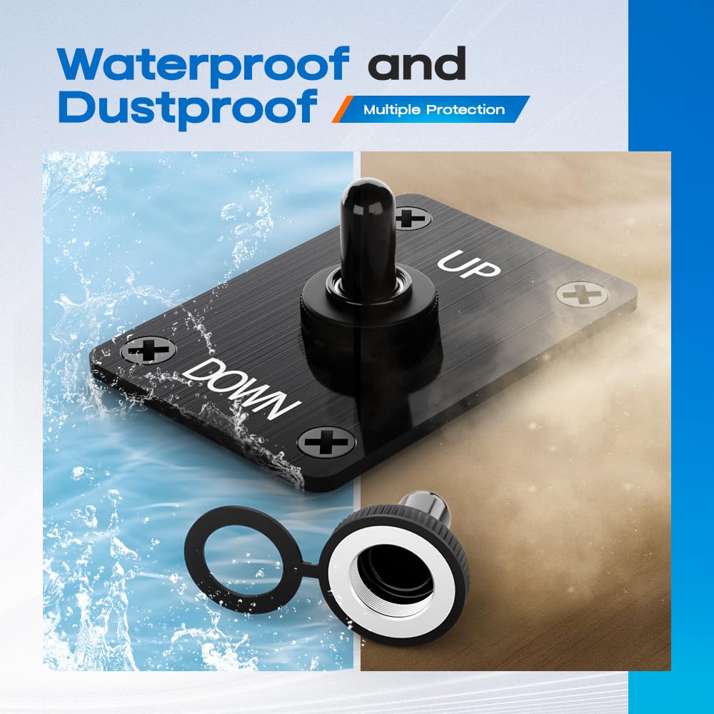 Toggle Switch, Hilictokt (ON)-Off-(ON) 3 Pin Reverse Polarity Switch with UP/Down Panel and Waterproof Cap 12V DC 30A 3 Way Momentary Reverse Polarity Toggle Switch for Car Marine Boat RV