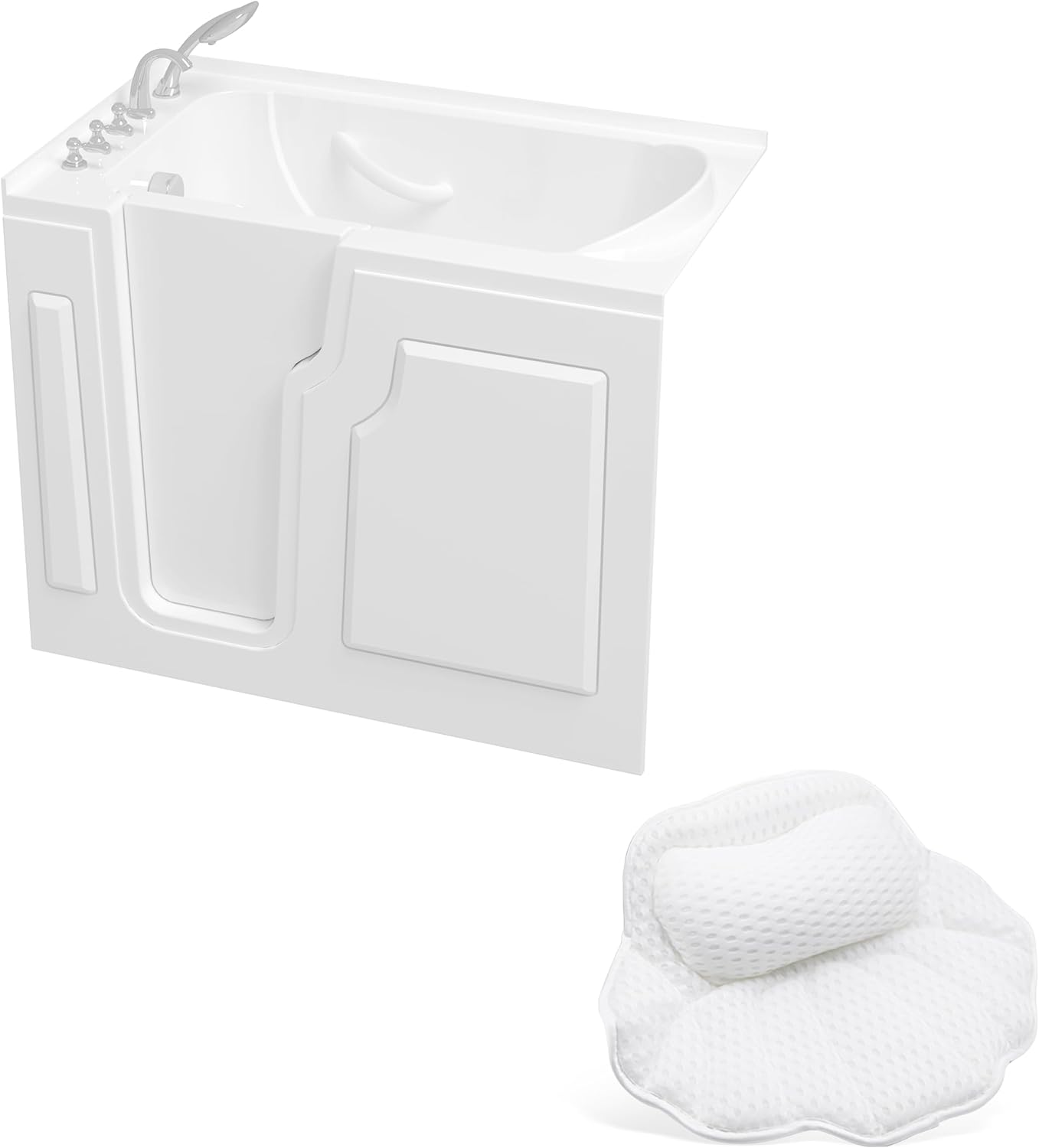 FerdY Floridian 55" x 33" Walk-in Bathtub with Left-Side Door Opening and Quick Fill and Drain System& Bath Pillow for Bathtub,Thick Tub Pillows, Ergonomic Head Neck and Back Support - Image 1 of 9