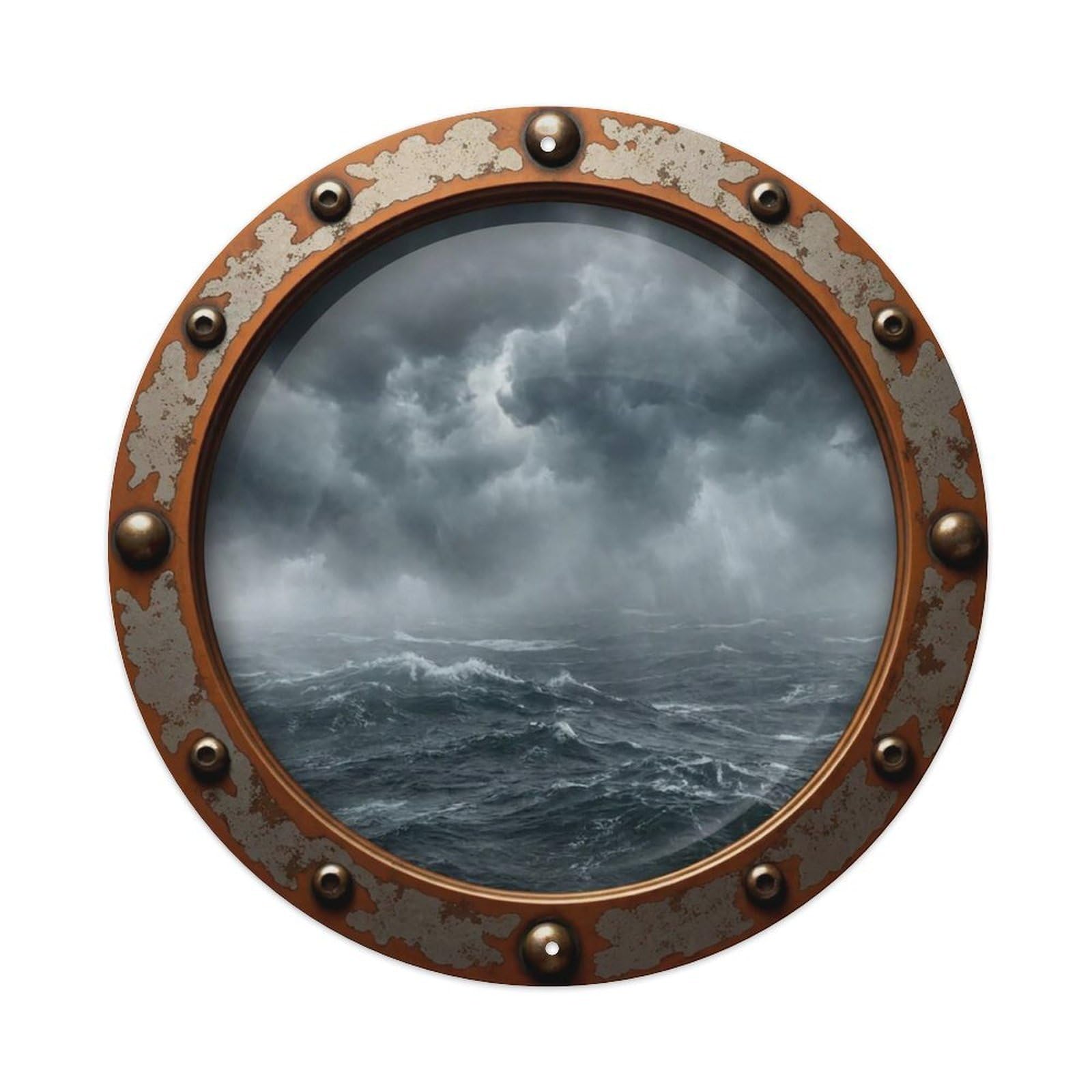 Vintage Porthole Storm Gray Nautical Window View Vintage Metal Tin Sign Plaque Wall Decor for Cafe, Club Bar, Office, Garden Metal Poster 8x8Inch