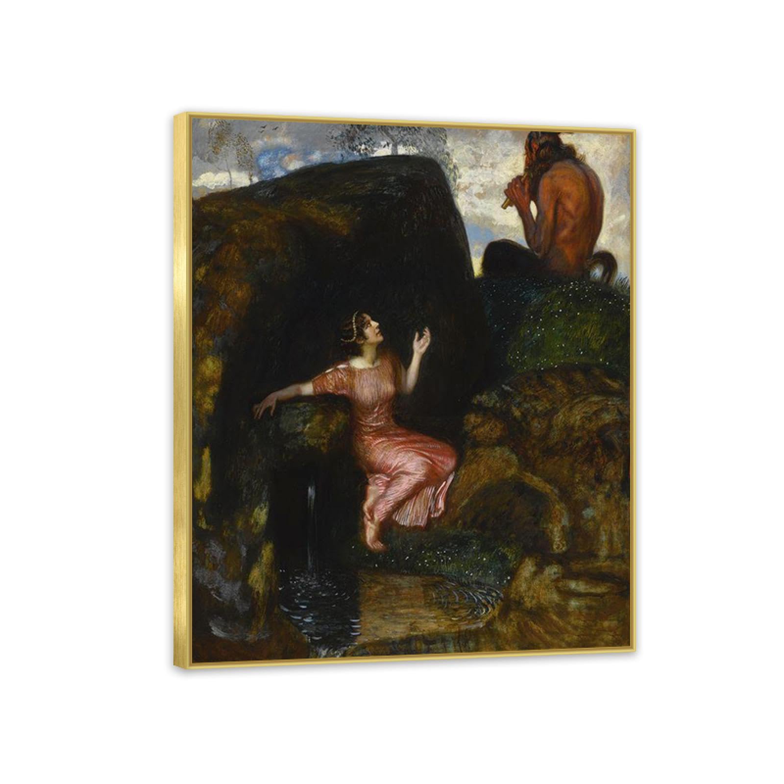 Hau3sh3a Frame Franz Von Stuck Wall Art Print At The Source Famous Giclees Franz Stuck Picture Artwork Wall Decor For Living Room Bathroom Office 90X70cm(36X28in) Gold