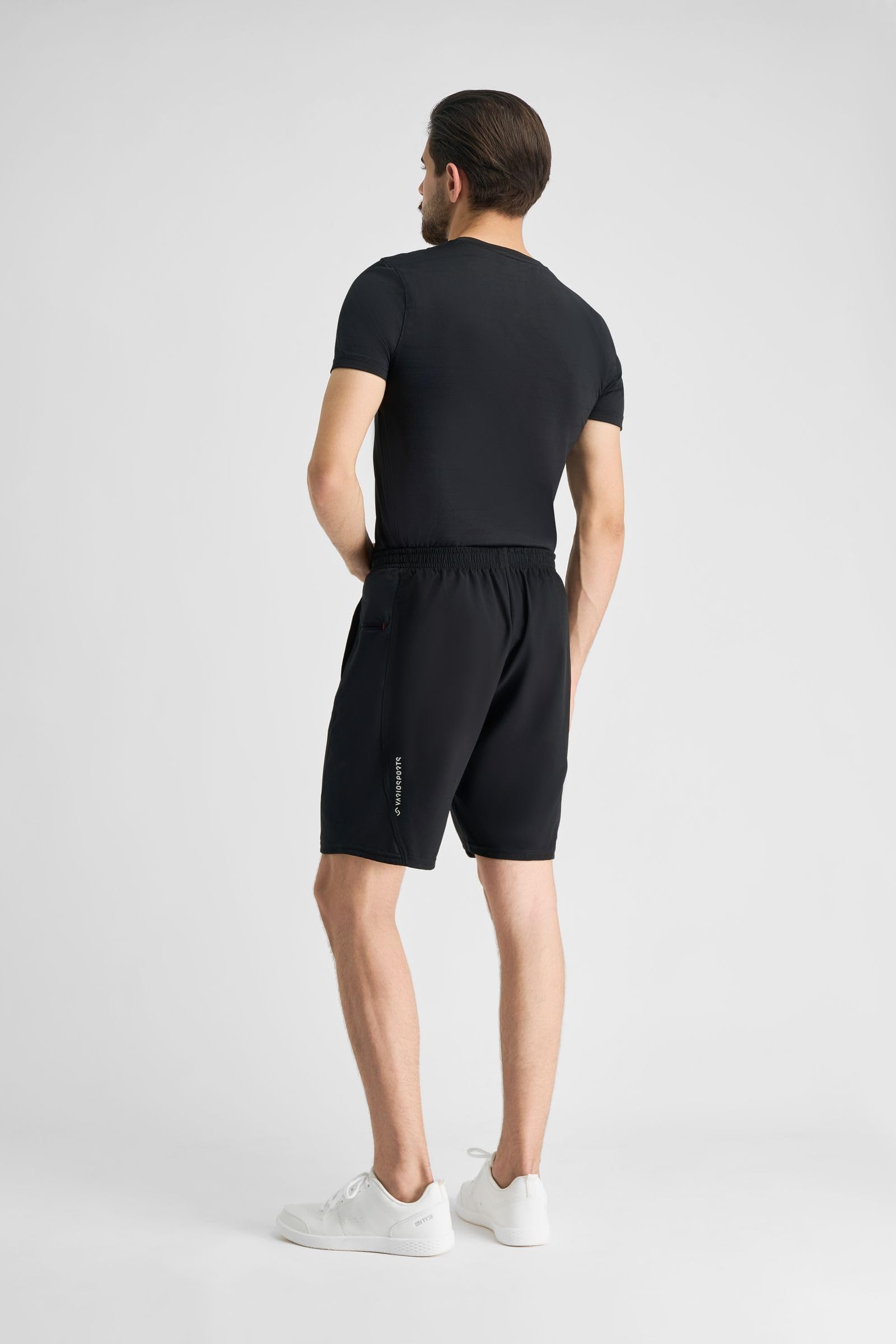 2-in-1 Laufshorts mit Innenhose & Handytasche, Antirutsch Bund, Atmungsaktive Laufhose kurz schwarz