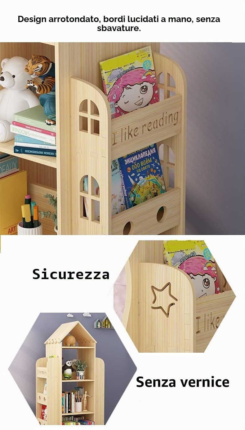 Heehee Libreria rotante a 360 ° Display da pavimento Libreria Scaffale per bambini, Scaffale per libri in legno Supporto organizer per bambini, Espositore per libri