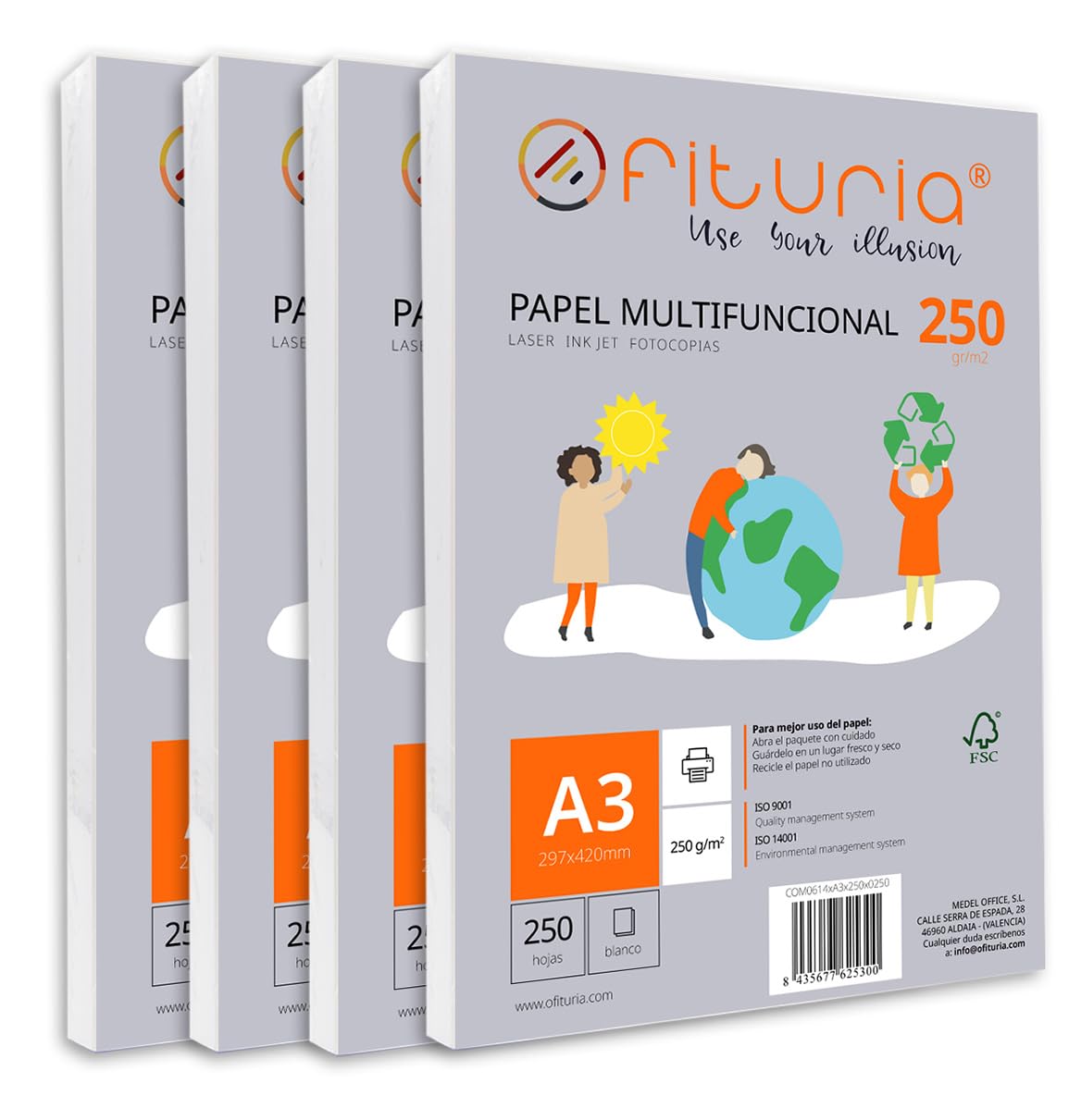 A3 250 g Paper Pack with 1000 White Sheets, Multifunctional Paper for School Use and Work Environments - Ideal for Laser, Inkjet or Copiers - Ofituria
