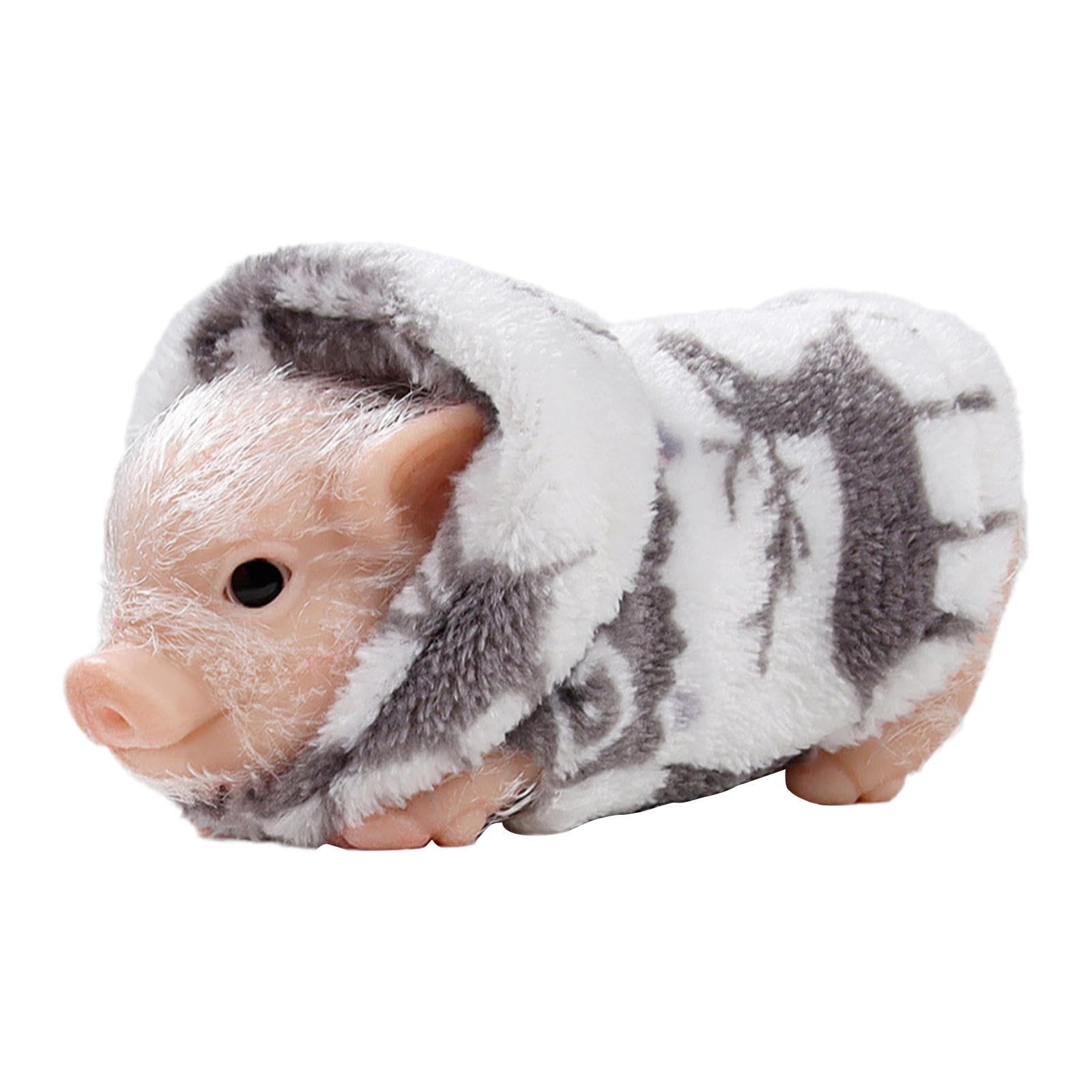 Mini Piggy Doll Cerdito Reborn de Silicona con Ojos 3D Y Textura Realista Suave Y Adorable Adecuado para Regalo de Cumpleaños para Niños Decoración de, Ropa Gris Cerdo