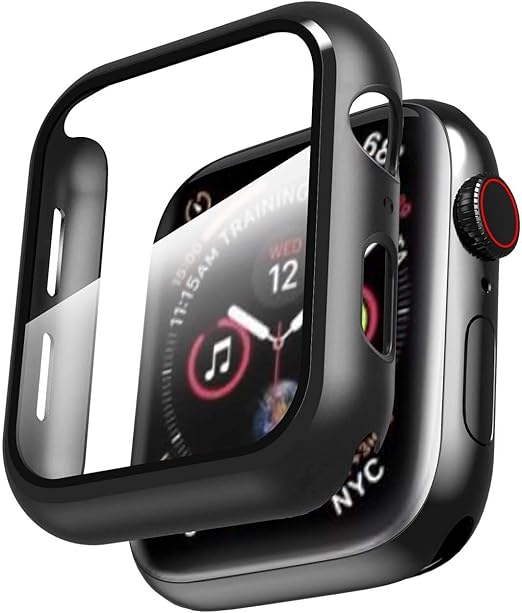 Smiling Case Compatible with Apple Watch SE 2 (2024)/Series 6/SE/ 5/4 40mm with Built in Tempered Glass Screen Protector,Overall Protective Hard PC Case Ultra-Thin Cover-Black