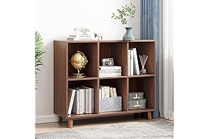 Freestanding 6-Cube Storage Bookcase - Modern Open Wooden Display Cabinet Bookshelf for...