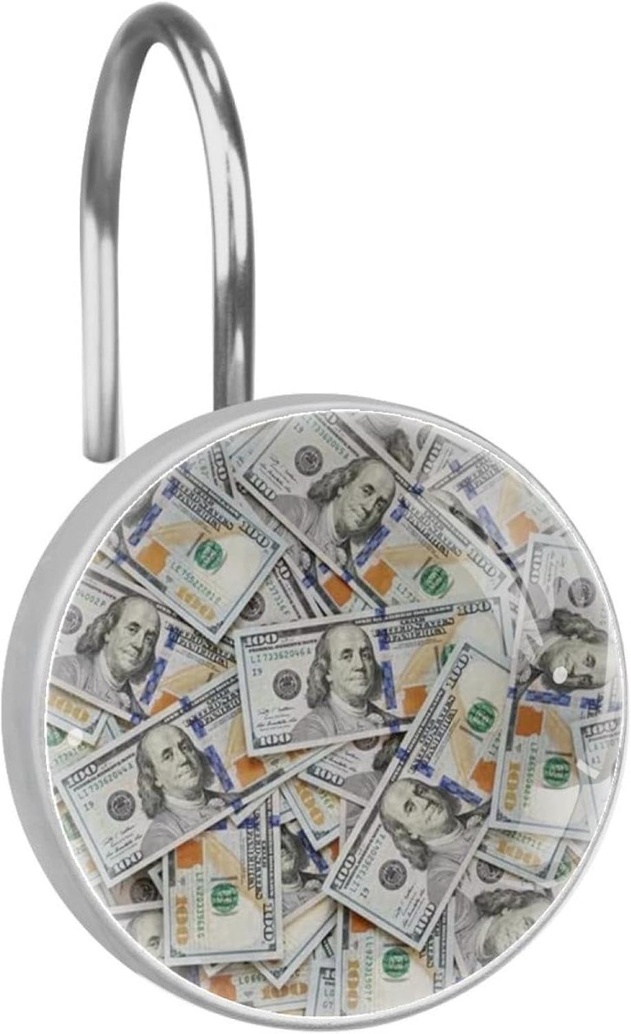 Money Design Shower Curtain Hooks - 12 Pack Decorative Dollar Bill Print Bathroom Curtain Rings, ABS Resin Anti-Rust Hook Set for Standard Rods