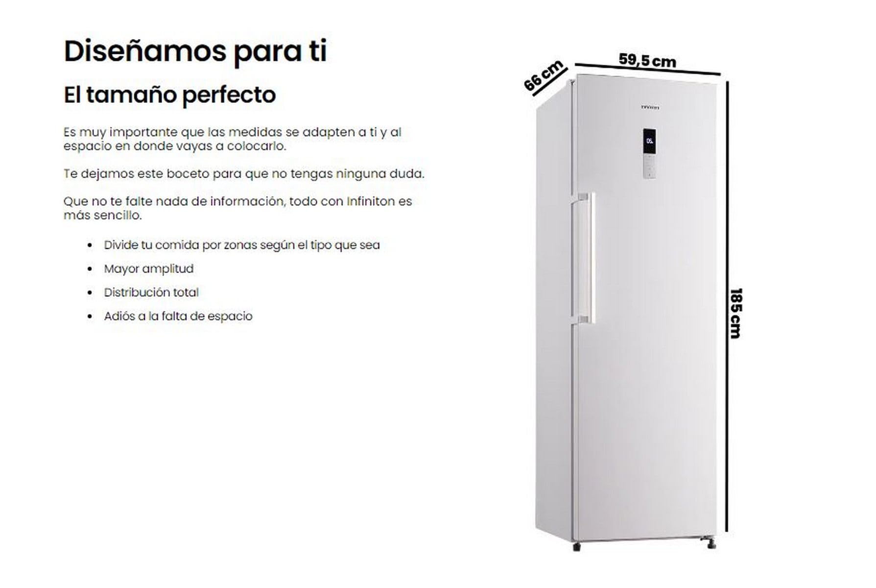 INFINITON | Frigorifico Una Puerta CL-360L85WEC| E| 375 L| 185 cm de Altura| No Frost| Fast Cooling| Puerta Reversible| Blanco