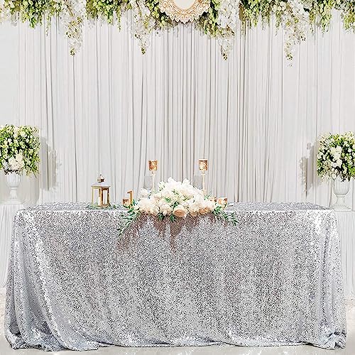 Image of B-COOL Sequin Tablecloth Glitter Table Drape 90x90 inch Square Silver Sequined Table Cloth for Wedding Thanksgiving Tablecloth Christmas Sparkle Tablecloth