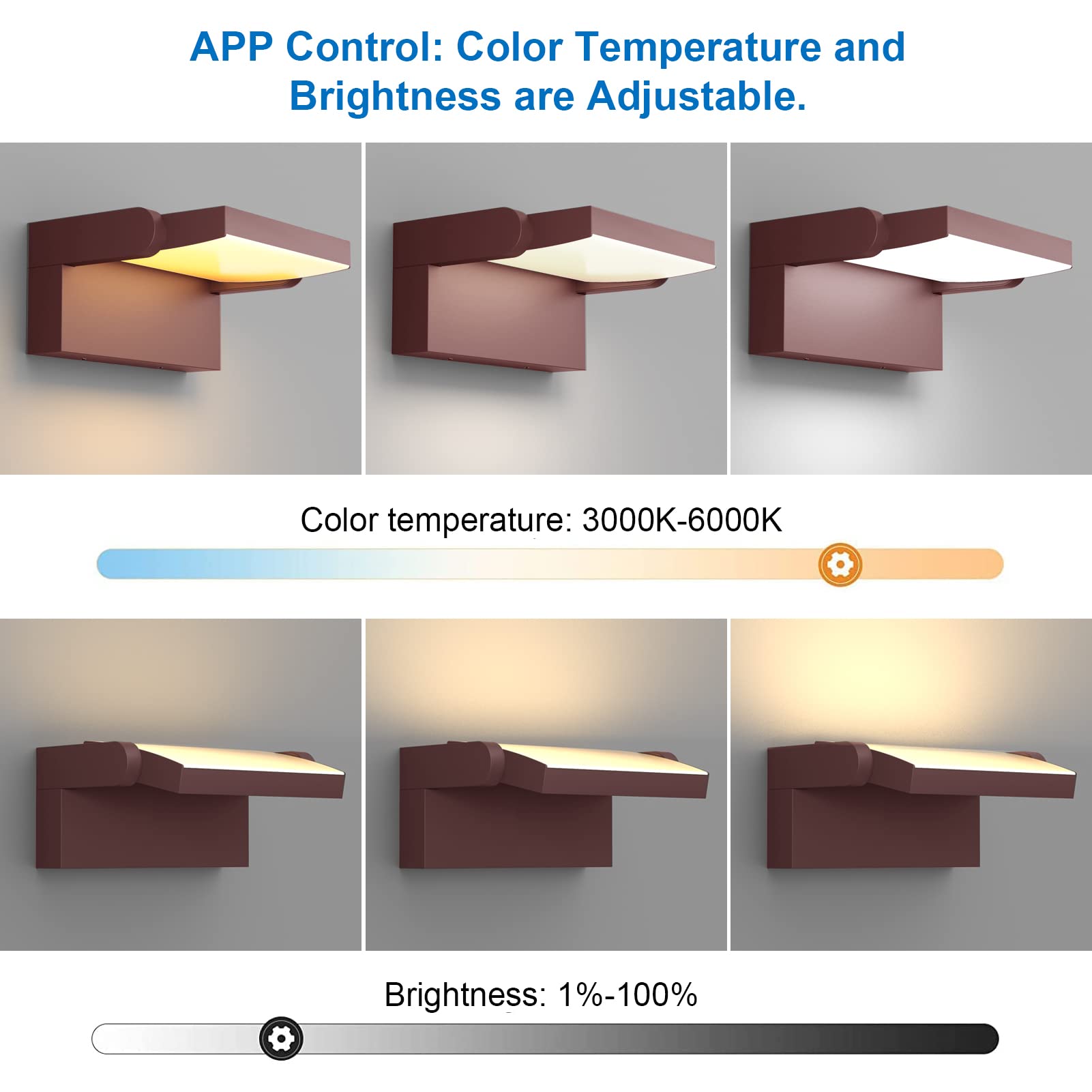 Klighten Applique LED Dimmerabile Esterno Interno 24W Controllo APP, Timer, IP65 Luci da Parete, Lampade da Parete Regolabile Alluminio Moderno per Ingresso Terrazza Giardini, Bronzo, 3000K-6000K