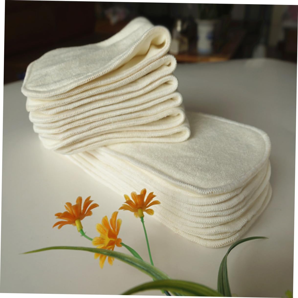 6stücke Stoffwindelunterlagen aus Bambuskohle Waschbar und Wiederverwendbar für Flüssigkeit Absorbiert durch Wildlederimitat Beige Packung