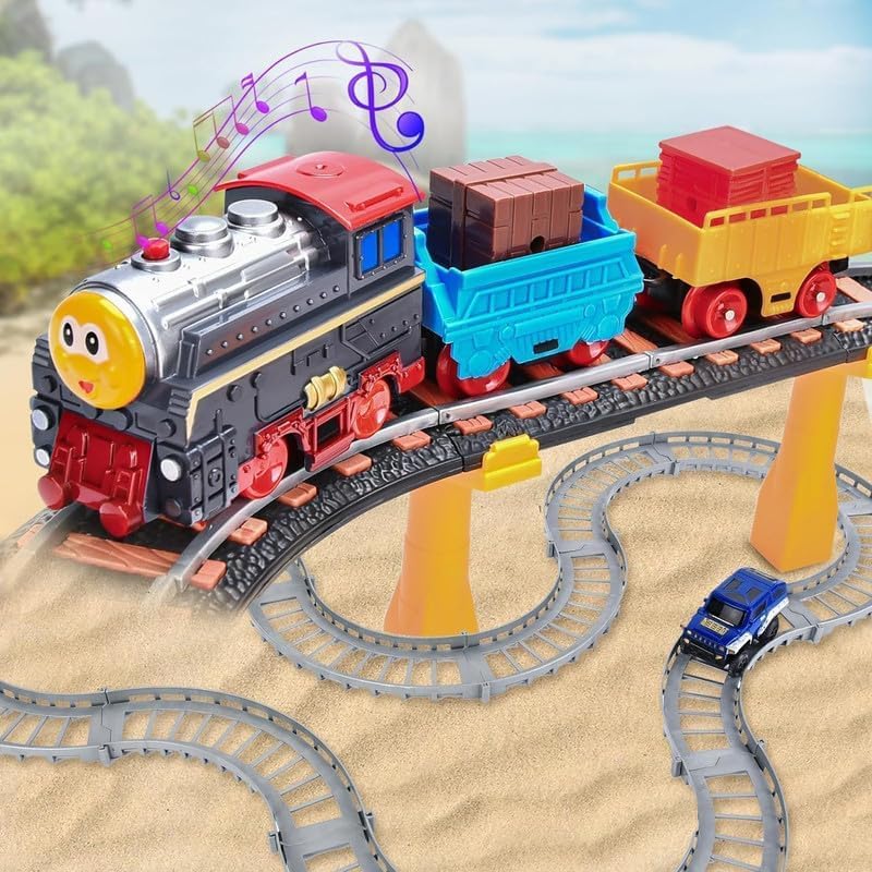 Samtop Kids Plastic Electric Train and Car Toy Track Playset Tracks Car Set Industrial City Transportation Theme Electric Train and Car for Kids Boys Girls (Multicolor) 4