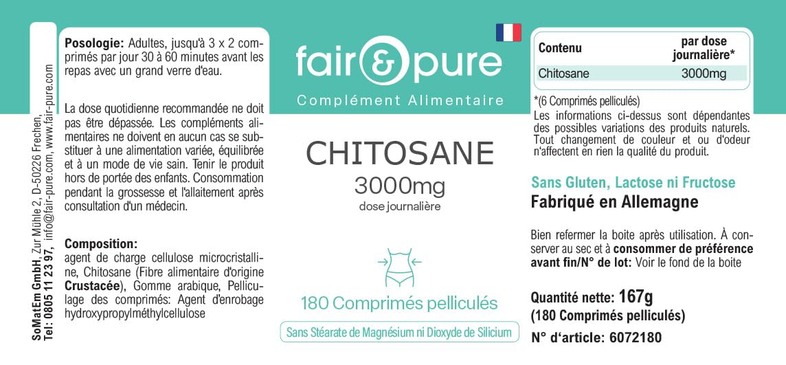 Fair & Pure® - Chitosane 3000mg dose journalière - 180 comprimés pelliculés