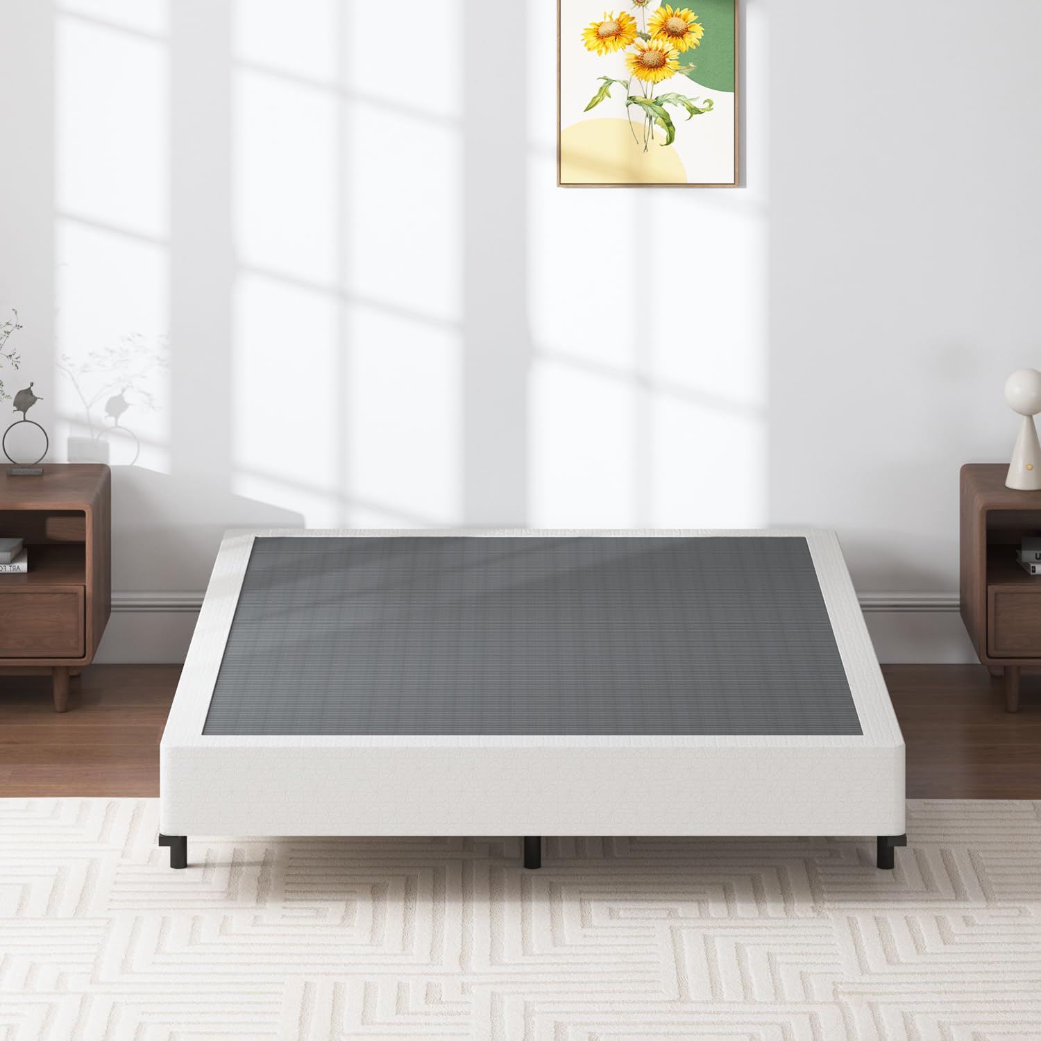 SHLAND Queen-Size-Boxspringbett, 17,8 cm, niedriges Profil, 1360 kg, schwarz, robuste Metallmatratzenfundament mit leicht zu reinigendem Stoffbezug, einfache Montage