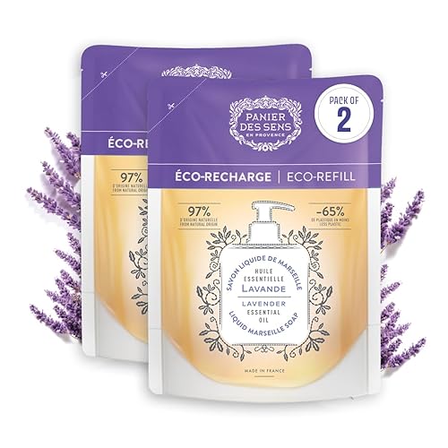 Panier des Sens Repuesto de jabón líquido de manos de lavanda, jabón líquido de Marsella - Hecho en Francia 97% natural - 2 x 16.9 Floz16.9 fl oz