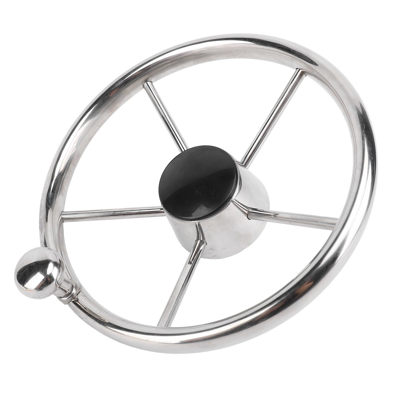 Boat Steering Wheel, 11 Inch 5 Spoke 25 Degree Stainless Steel Marine Steering Wheel with Foam Grip and Center Cap for Boats Yachts Speedboats Ships for 3/4 inch Tapered Shafts