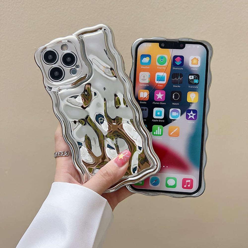JANDM iPhone 13 Pro Max Case, 3D Wave Bubble Shape Ripple Chrome Pattern Soft Non-Yellowing Bumper, Glitter Shiny Camera Shockproof Cover for Women Girls - Purple