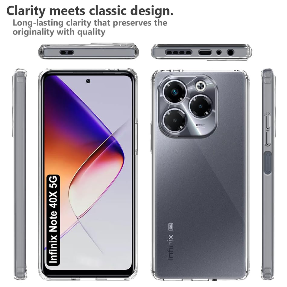 Image of Fashionury Crystal Clear Case for Infinix Note 40x 5G | Yellowing Resistance | Transparent TPU Silicone | Raised Camera Lips | Slim Transparent Cover