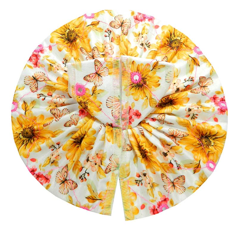 AMFEZ Yellow Printed Cotton Mirror Work Summer Dress (GA86A)