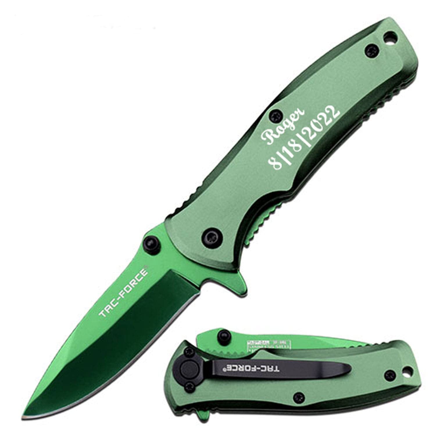 GIFTS INFINITY Custom Titanium Coated Stainless Steel Quality Pocket Knife Free Engraving (848) (Green)