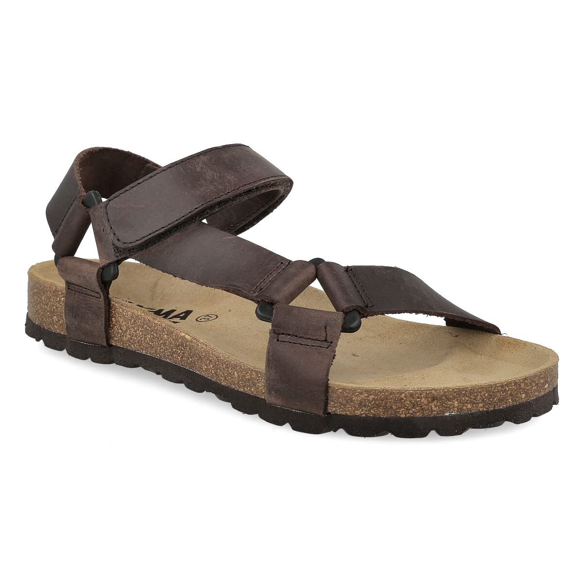 Sandalias de Piel de Dos Hebillas Unisex. Punta abierta. Chanclas Californianas Verano Cómodas en Cuero Tipo Bio. Plantilla Anatómica. Marrón, Negro, Cuero.